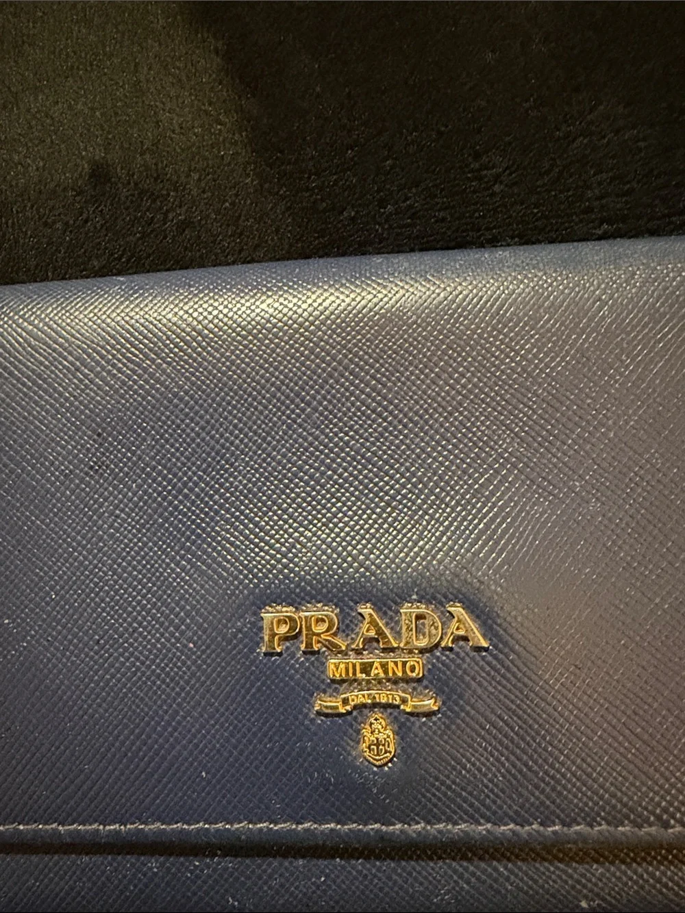 Prada Navy Blue Saffiano Leather Continental Wallet with Gold Logo